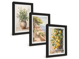 Composição De Quadros Na Paredeflores Em Um Vaso, Mar, Limões Moldura Preta Quadros Para A Sala De Estar Espelharte (3 Peças 20x30 Cm)