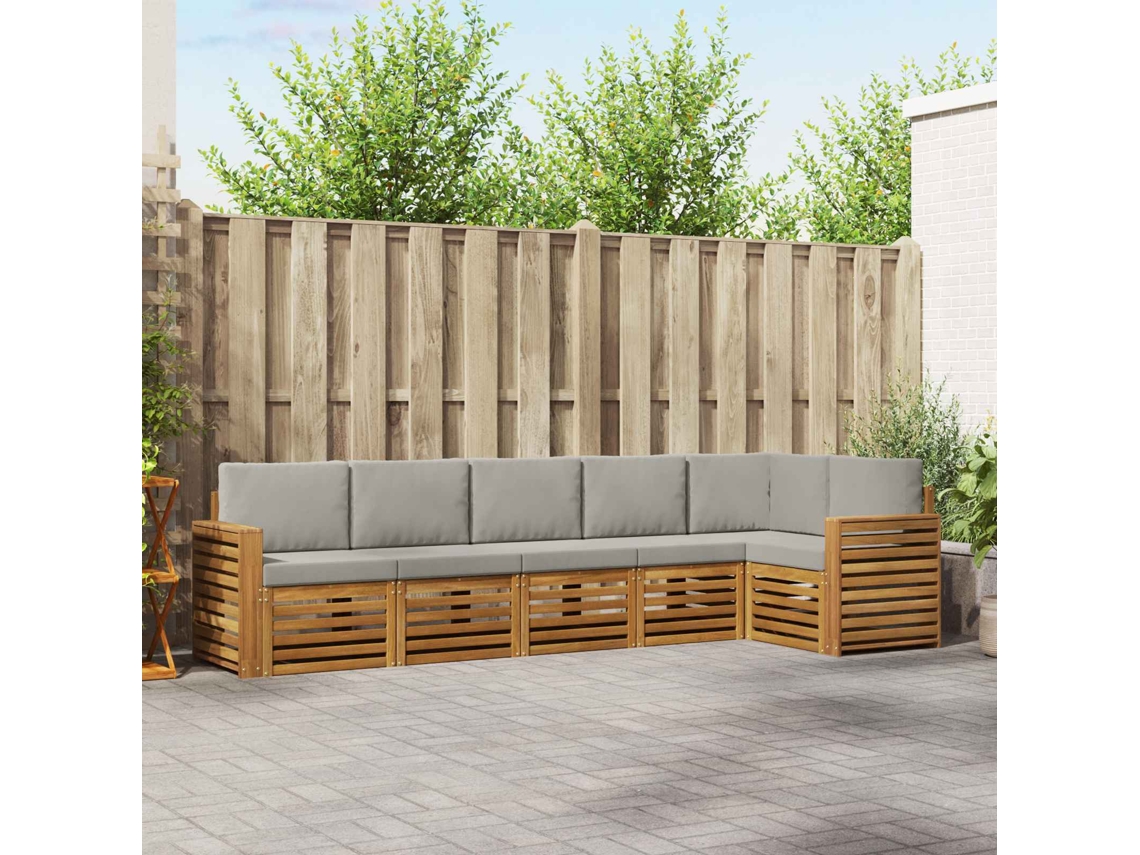 Vidaxl Conjunto De Sofás Para Exterior 6 Unid. Cinza Natural E Claro