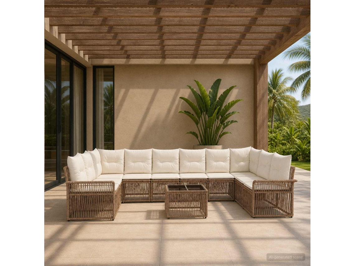 Vidaxl Conjunto De Sofá De Jardim 11 Pcs Bege Vime Pe
