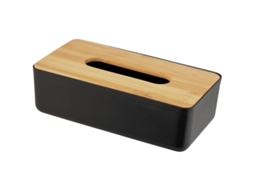 Caixa De Lenços, Para Lenços Cosméticos Ou Lenços De Papel Em Caixas Padrão, Plástico, Tampa De Bambu, Fácil Remoção, 24,5 X 9 X 12,5 Cm, Preto/natura