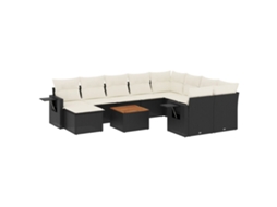 Conjunto de 11 Sofás de Jardim com Almofadões Vime Pe Preto MAISON EXCLUSIVE