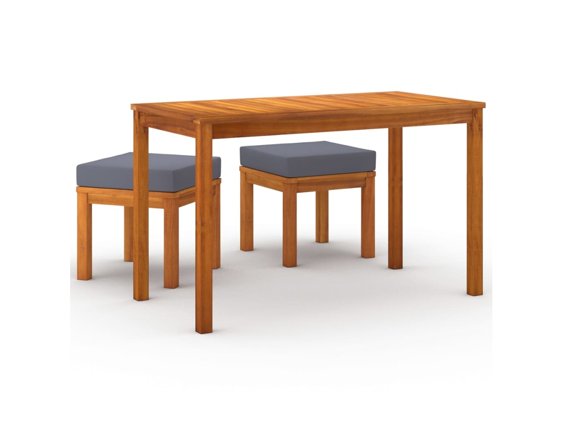 Conjunto de 3 Pcs de Jantar para Jardim com Almofadões em Acácia Maciça MAISON EXCLUSIVE
