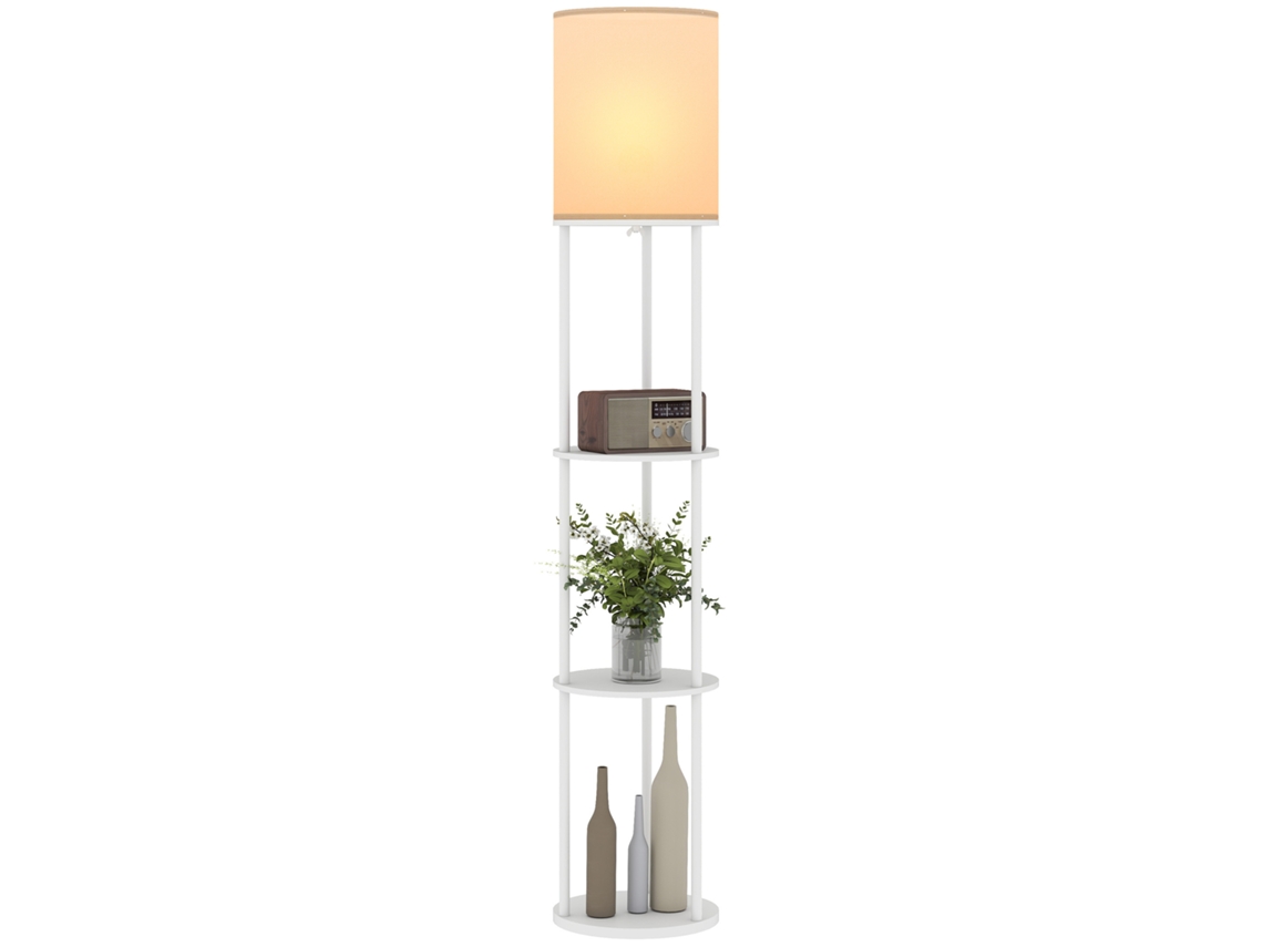 Candeeiro De Pé Com Prateleiras 3 Temperaturas De Cor Controlo Remoto E Casquilho E27 Ø29x158 Cm Branco