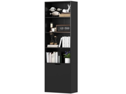 Estante Com 4 Compartimentos Abertos E 2 Portas, 59x29x180cm, Sala E Escritório, Preto