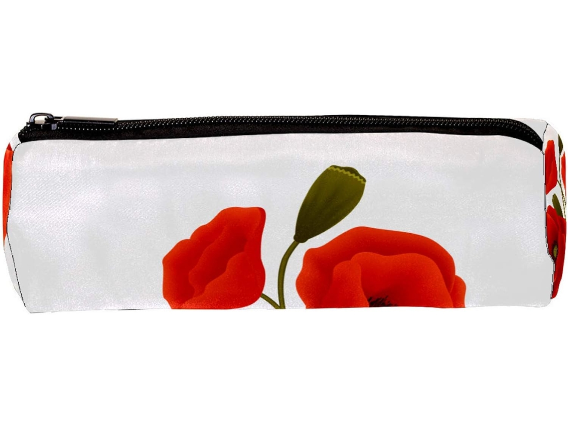 Este porta-lápis com estampa de papoula vermelha, organizador de mesa e para cosméticos, é ideal para a escola e para a escrivaninha.