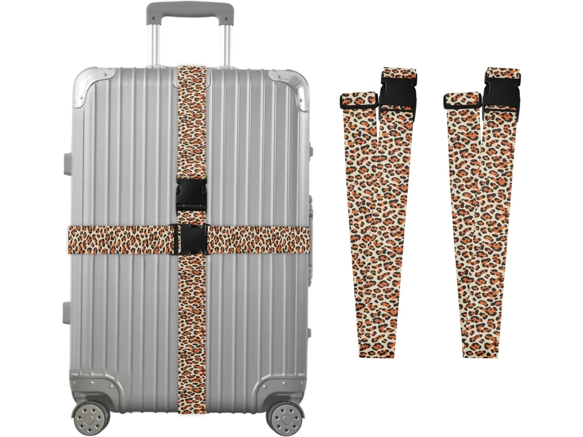 Conjunto De 2 Cintas Bagagem Com Estampa Leopardo Laranja Para Malas, Cintas De Viagem, Acessórios Para Cintos, Conector