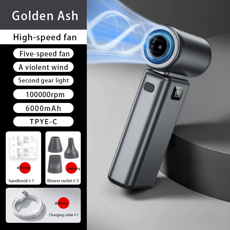Ventilador MDUG com motor brushless, alta velocidade, bateria de 6000mah (preto)
