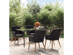 Vidaxl 5 Pcs Conjunto De Jantar P/ Jardim C/ Almofadões Preto