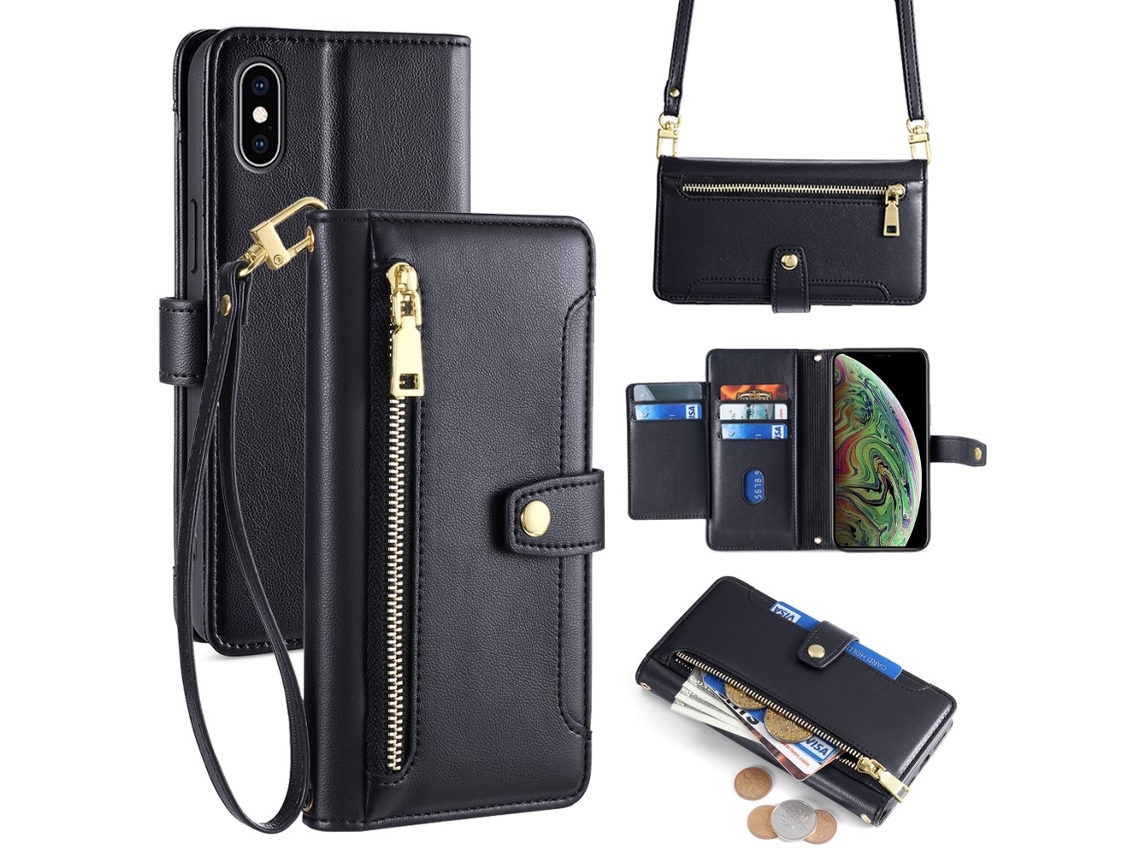 Capa Em Couro Pu Magnético Com Pega Para Apple Iphone X/xs - Preto