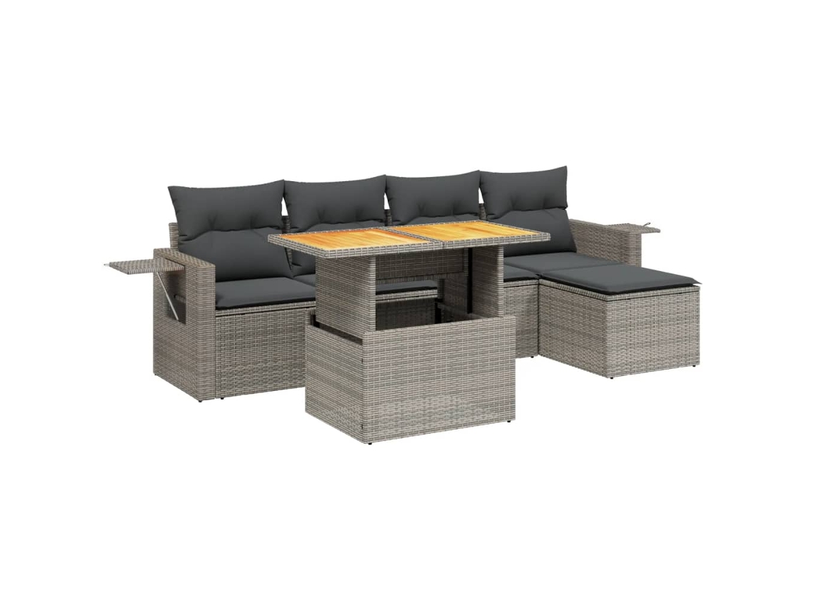 Conjunto de 6 Sofás de Jardim com Almofadões Vime Cinzento MAISON EXCLUSIVE (80x200 cm)
