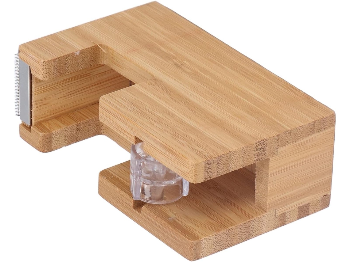 Dispensador De Fita Adesiva Mesa Mavis Laven Com Base Bambu, 12x 7, 5x 4, 5cm, Mini Dispensador Para Uso Com Uma Só Mão