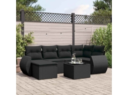 Vidaxl 7 Pcs Conjunto De Sofás P/ Jardim C/ Almofadões Vime Pe Preto