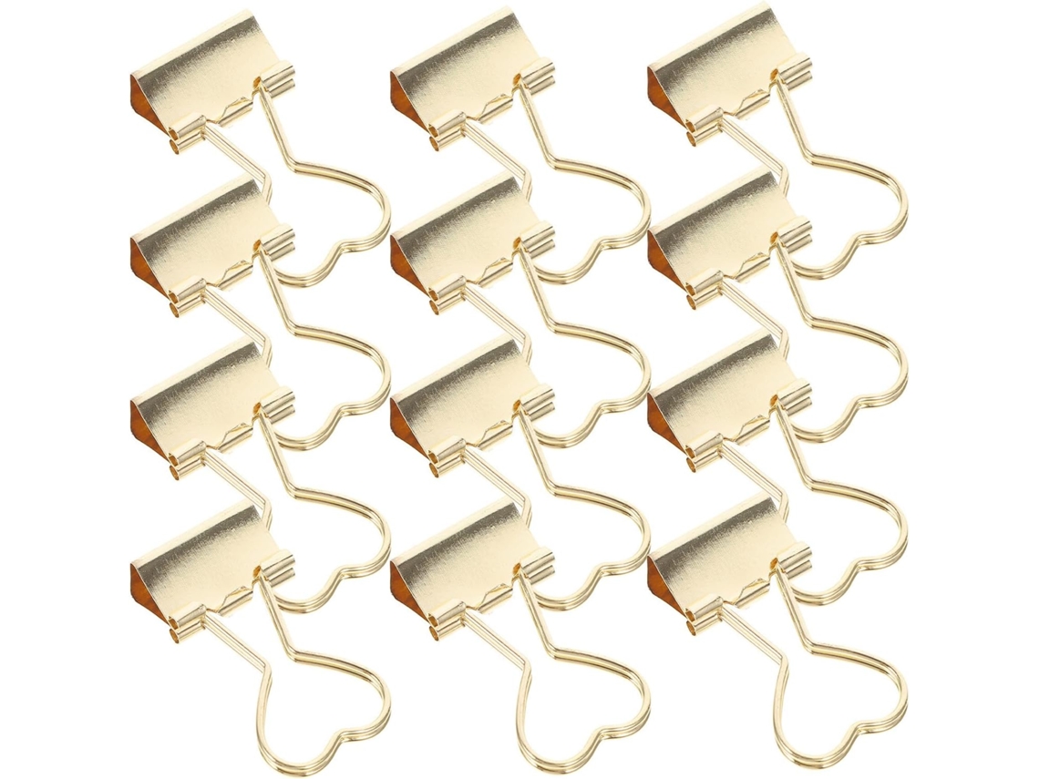 Conjunto Healifty com 24 prendedores metálicos dourados em formato de coração para mesa, artesanato e porta-documentos.