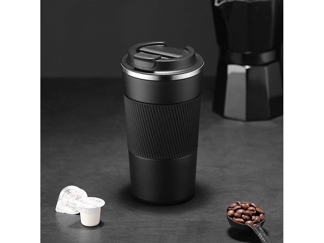 Caneca térmica Rebe-taza em aço inoxidável com isolamento duplo e tampa à prova de vazamentos, 510ml, preta.