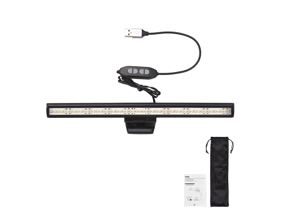 Luz de tela para monitor de computador, 26cm, temperatura bicolor, 2800K-6500K, brilho ajustável, 10 níveis