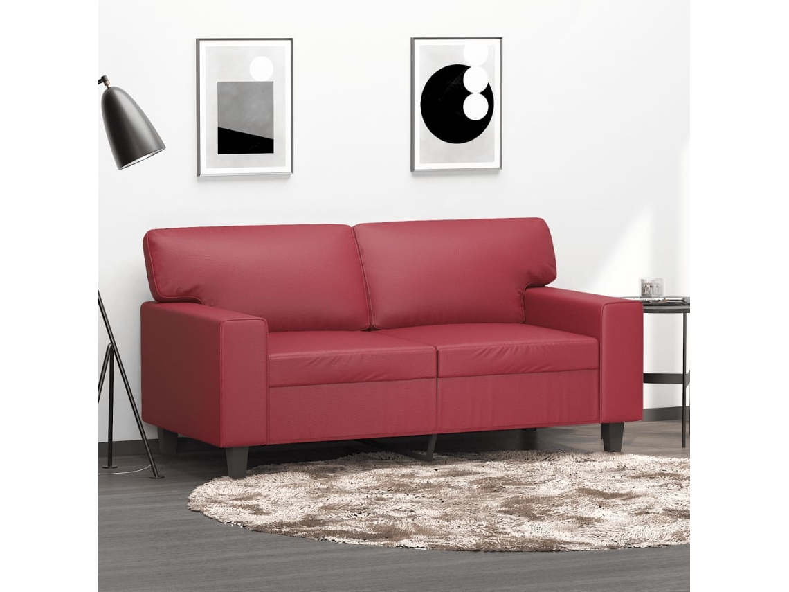 Sofá De 2 Lugares De 120 Cm De Couro Artificial Vermelho Tinto Wsd469025 Adorável Casa