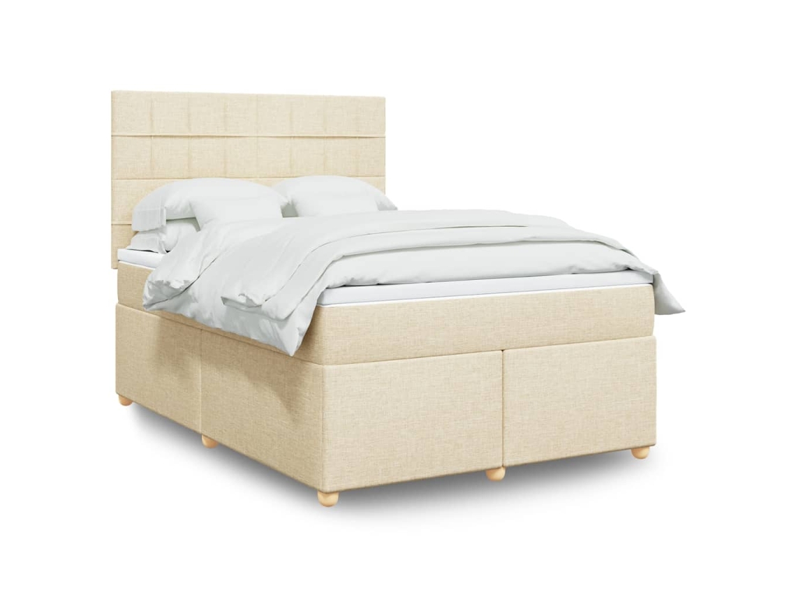 Vidaxl Cama Com Molas/colchão 140x200 Cm Tecido Cor Creme