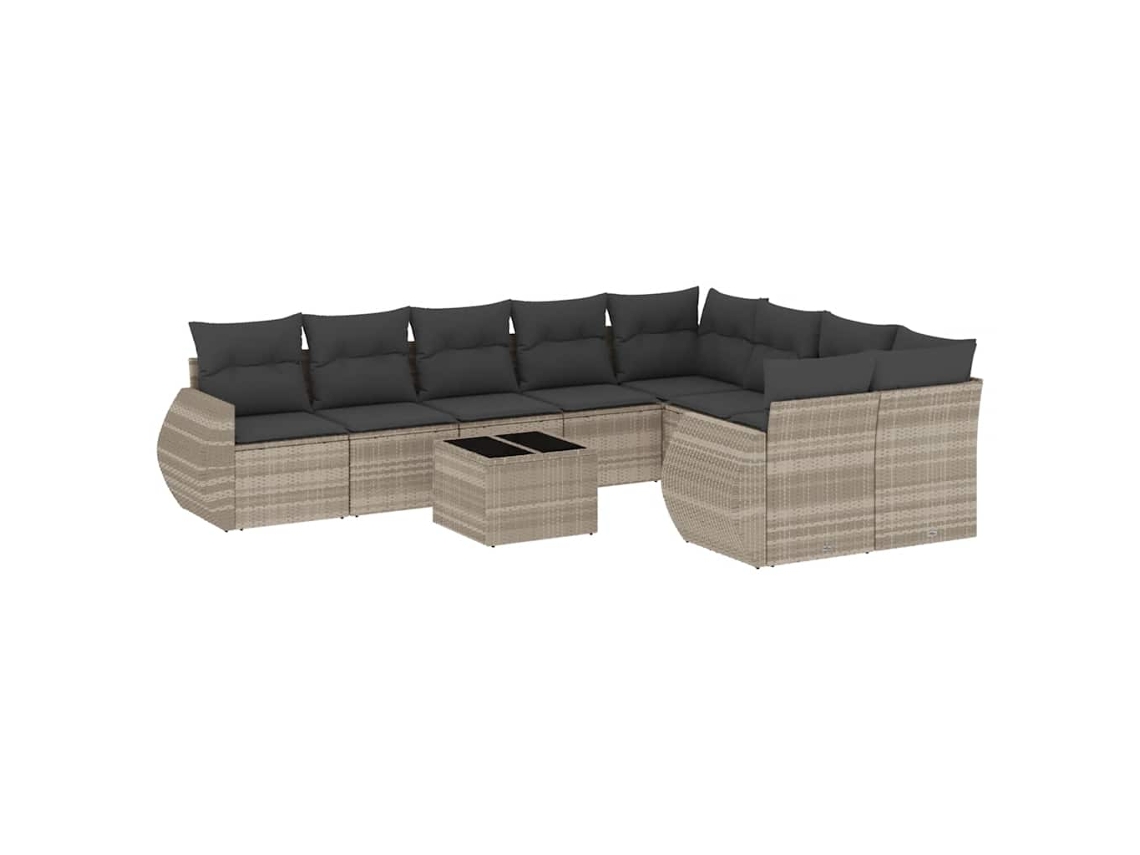 Maison Exclusive - 10 Pcs Conj. Sofás Jardim Com Almofadões Vime Pe Cinzento-claro