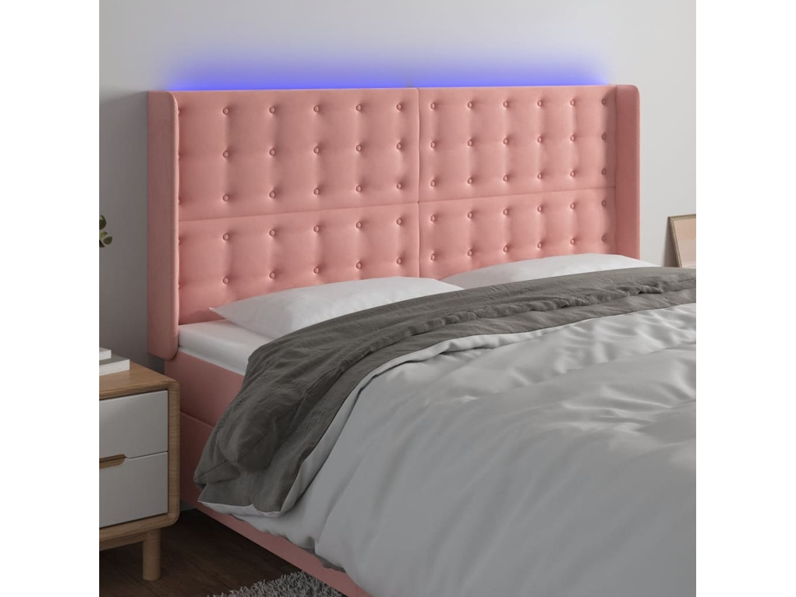 Vidaxl Cabeceira De Cama C/ Luzes Led Veludo 203x16x118/128 Cm Rosa
