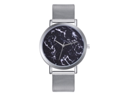 Relógio de pulso casual para homens e mulheres, analógico, com pulseira de malha e movimento de quartzo prateado.