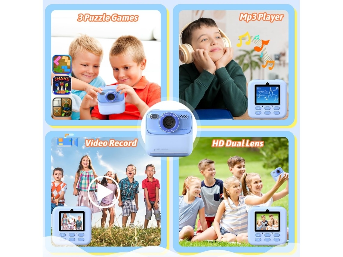 Câmera Instantânea Infantil, Digital 1080p De 2,4 Polegadas, Cartão De 32gb, Papel Imprimível, Presente De Natal/aniversário Aquaforge