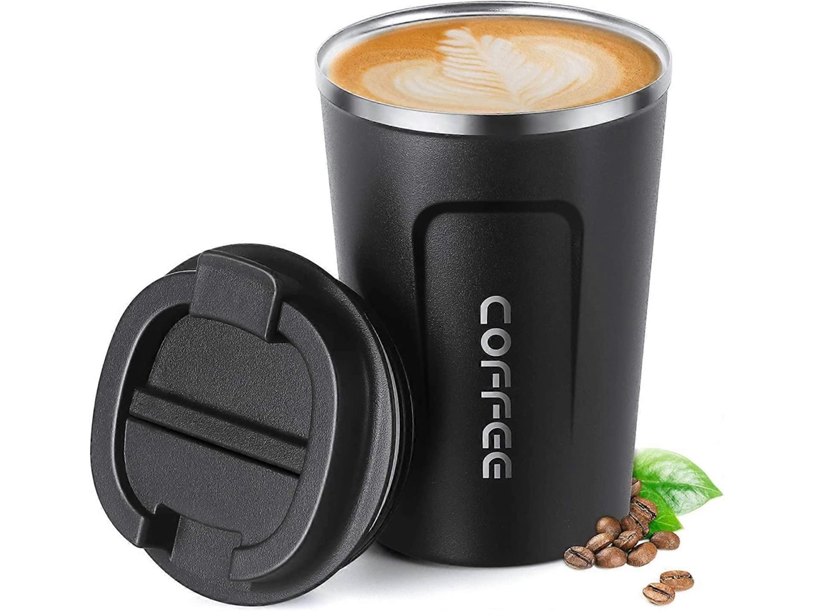 Taza de Café Aislada de Acero Inoxidable 13oz, Viaje Con Doble Pared Y Vacío, Termo Anti derrame Negro