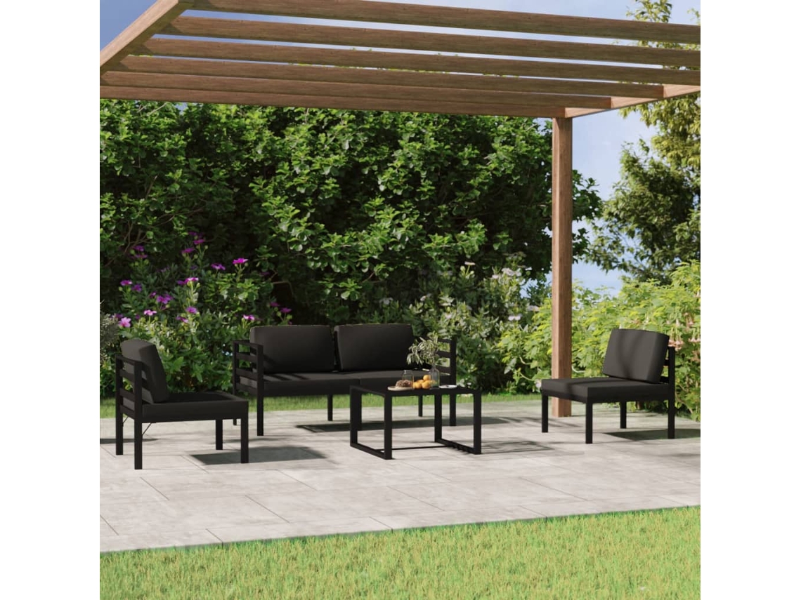 Vidaxl 5 Pcs Conjunto Lounge Jardim Com Almofadões Alumínio Antracite