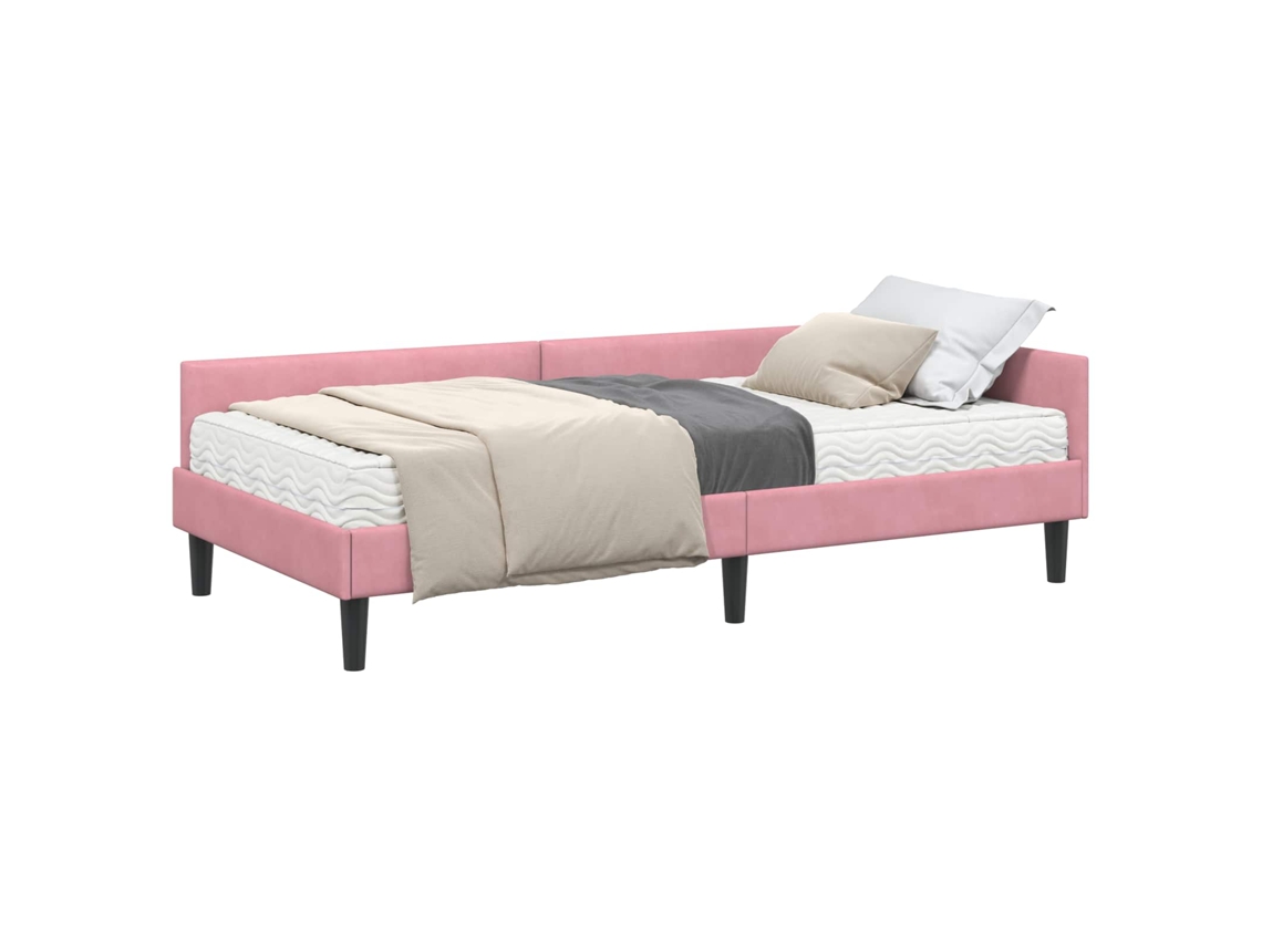SYFAX™ Estrutura de Cama de Canto com Colchão 2 Pcs Cinzeto Veludo
