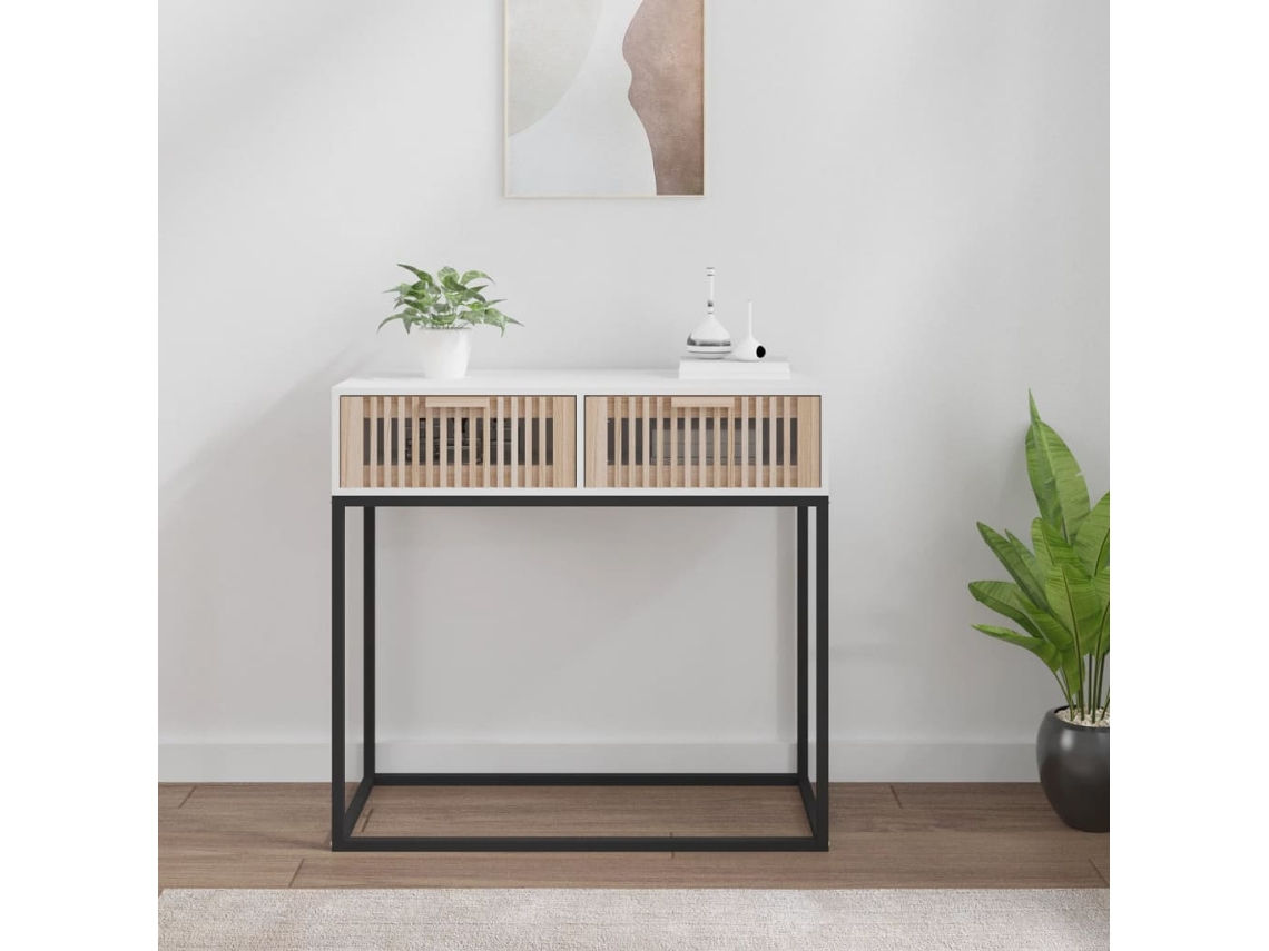 Vidaxl Mesa Consola 80x30x75 Cm Derivados De Madeira E Ferro Branco