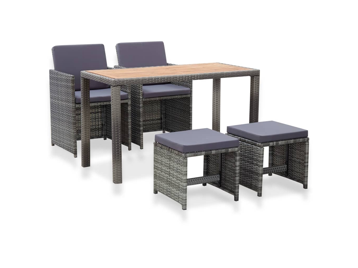 Vidaxl 5 Pcs Conjunto Jantar Exterior Vime E Madeira Acácia Antracite