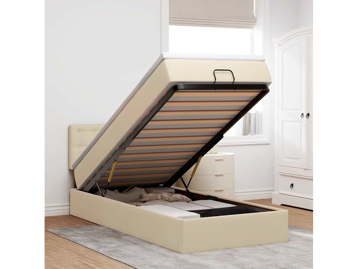Vidaxl Estrutura De Cama Otomana Com Creme De Colchão 90x190cm Tecido
