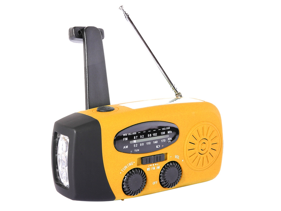 Rádio Solar de Sobrevivência com Dínamo de Manivela, Am/fm, Emergência Meteorológica Recarregável para Uso Doméstico, Campismo e Trilhas AQUAFORGE