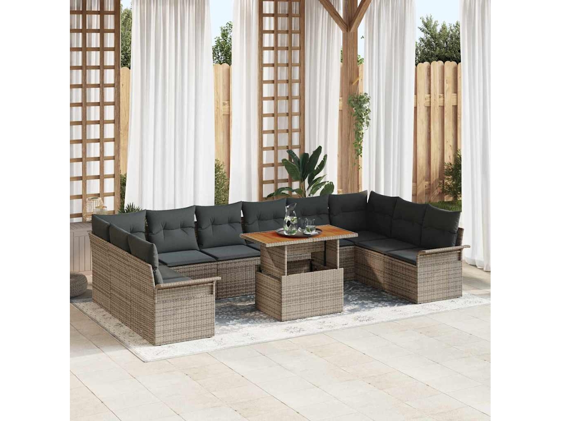 Vidaxl Conjunto De Sofá De Jardim 9 Unid. Cinzeto Rattan Sintético