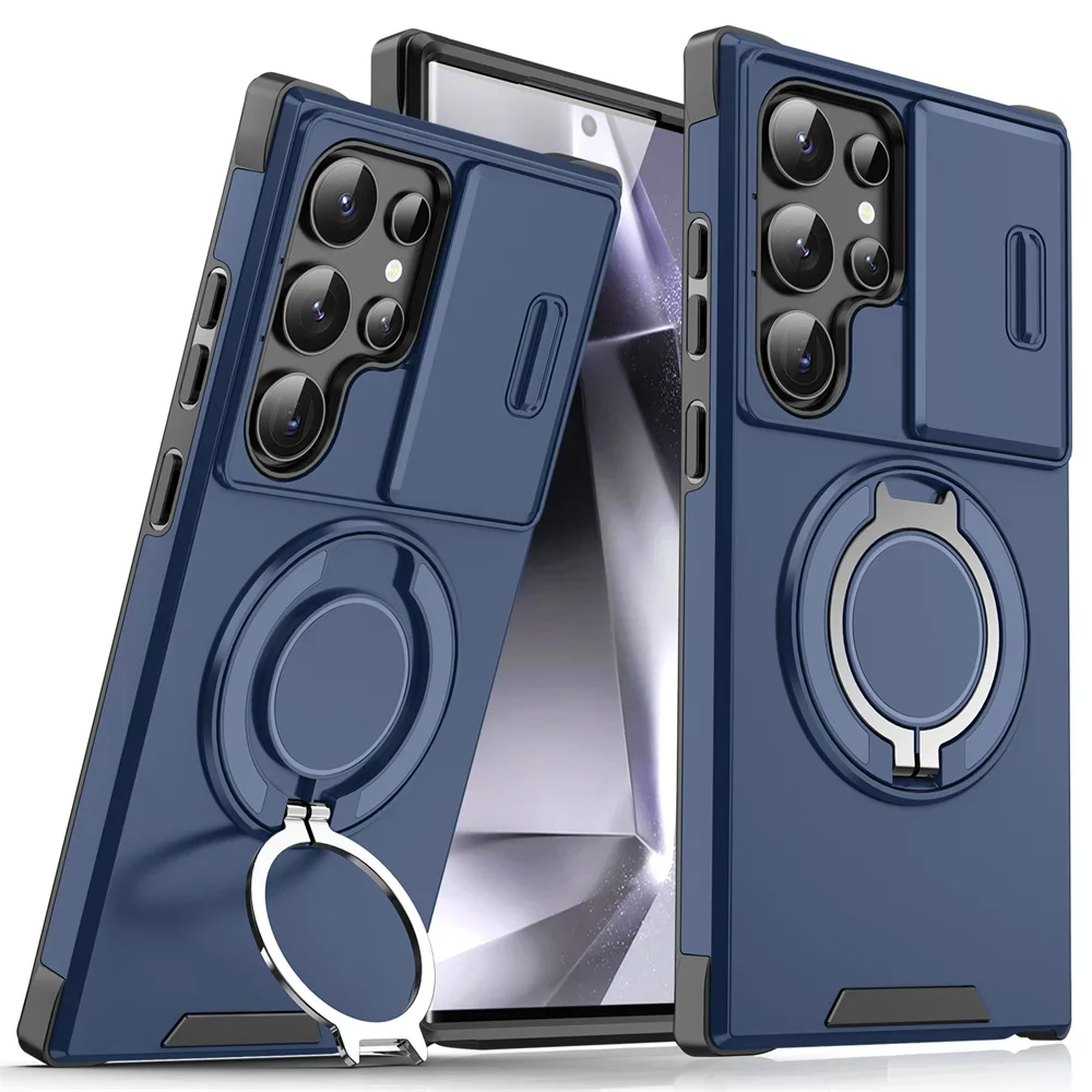 (samsung S20 Fe, Azul Escuro) Capa Para Celular Samsung Com Suporte Magnético Deslizante, Protege A Câmera.