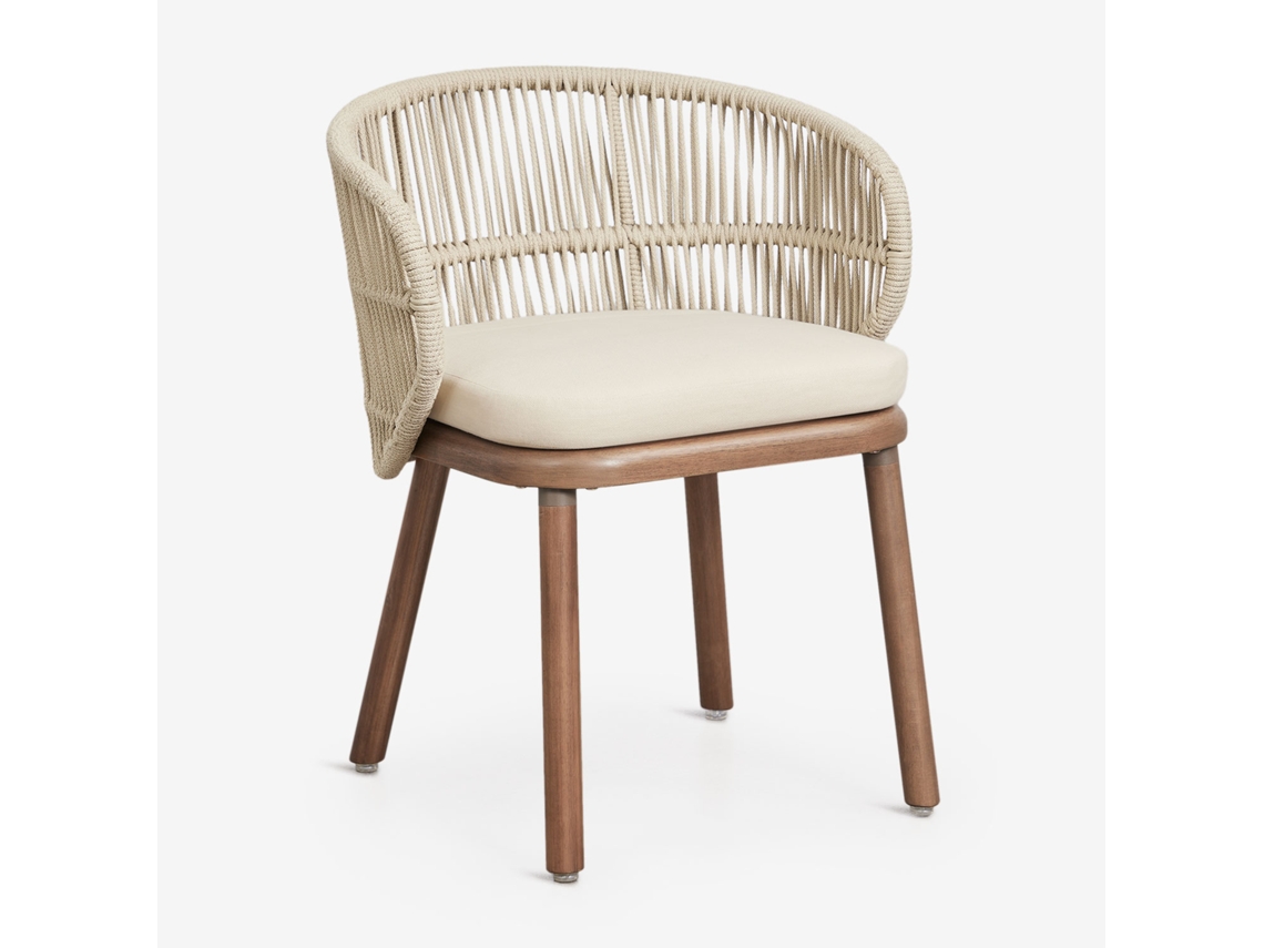 Cadeira de Jardim em Madeira de Acácia e Corda Trançada Capri Poliéster Beige Creme SKLUM