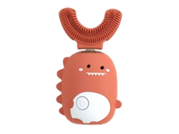Escova de Dentes Elétrica Infantil em Formato U, À Prova D'água Ipx7, com Design Dinossauro Desenho Animado na Cor Laranja. GOKOCO