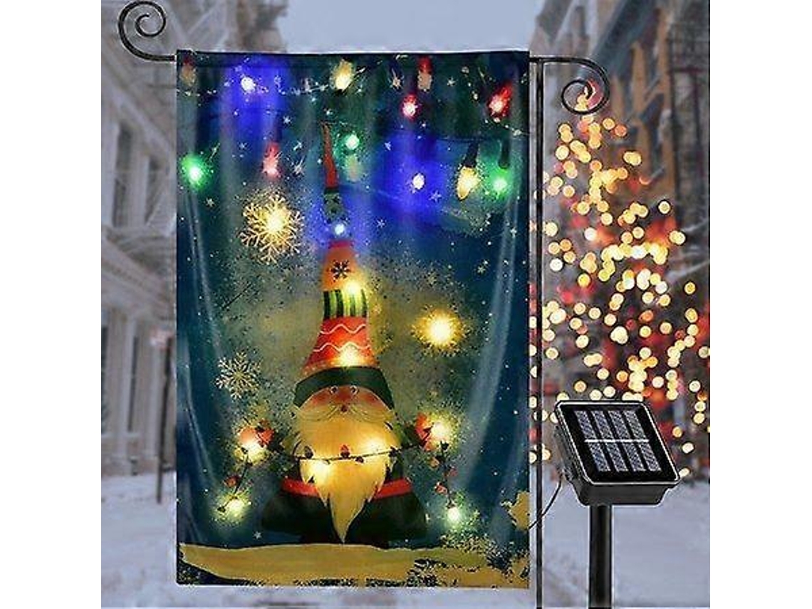 Bandeira De Natal De Gnomo De Jardim Com Luz Solar Olysi Shop