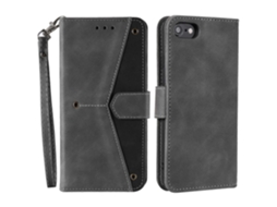Capa De Couro Com Costura E Alça De Pulso Para Iphone 16e - Cinza