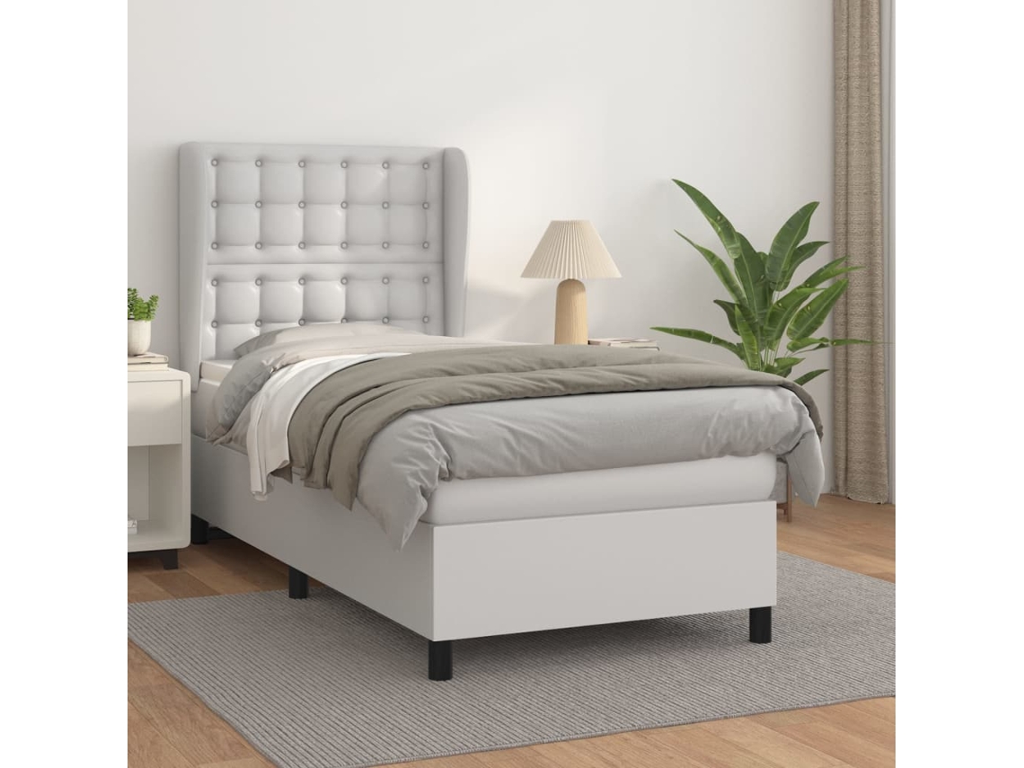 Vidaxl Cama com Molas/colchão 90x190 Cm Couro Artificial Branco