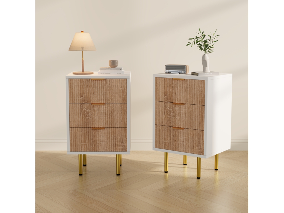 Conjunto De 2 Mesas De Cabeceira, Cómoda Com 3 Gavetas, Para Sala E Quarto, Branco Rosahqnda (40 X 40 X 65 Cm)