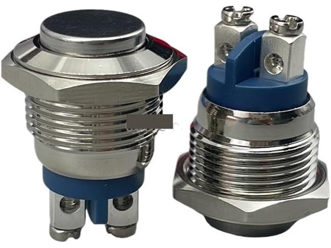 Interruptor De Botão Pressão Metálico Cabeça Alta, Redondo, Momentâneo, 16mm, Com Ponto De Reinicialização Automática