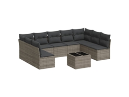 Conjunto de 10 Sofás de Jardim com Almofadões Vime Pe Cinzento MAISON EXCLUSIVE