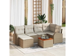 Vidaxl Conjunto De Sofá De Jardim 7 Unid. Bege E Creme Vime Pe