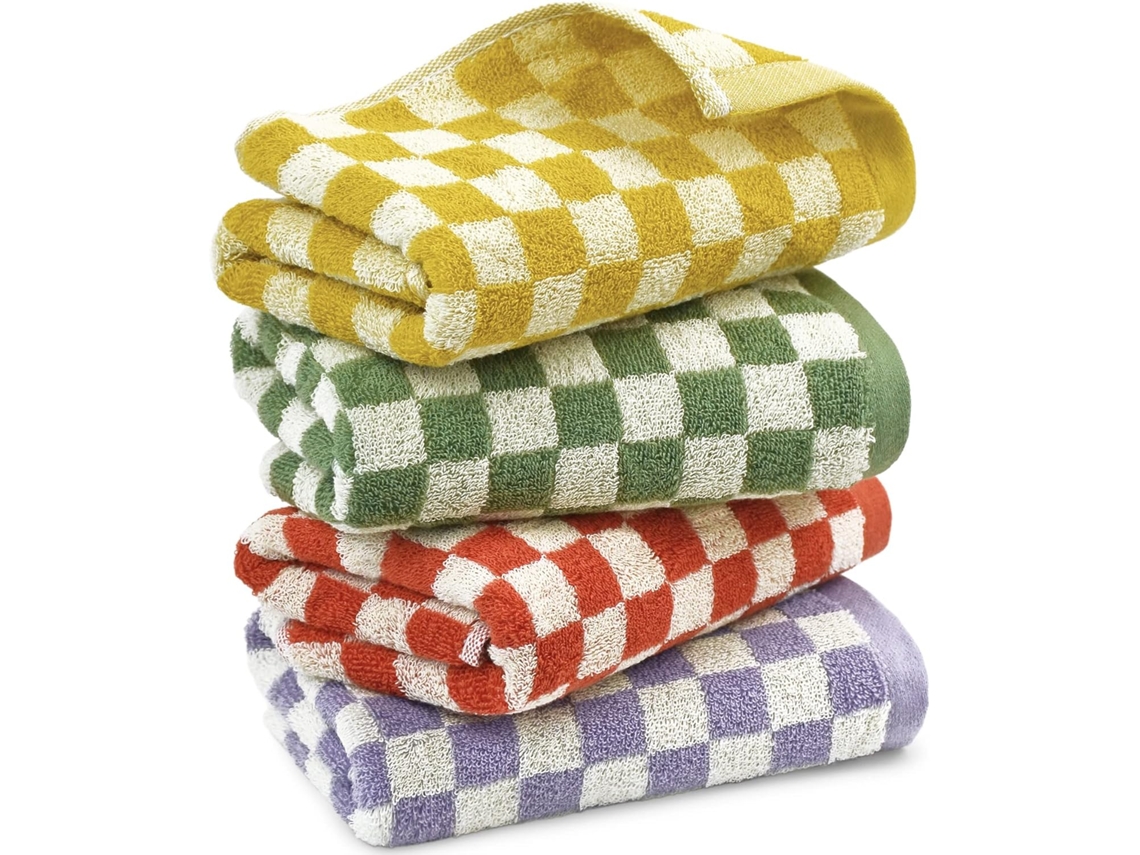 Conjunto de 4 Toalhas de Algodão Macias e Absorventes para Spa, Banheiro, Academia e Cozinha. Conjunto de com Estampa Xadrez Decorativa AQUAFORGE