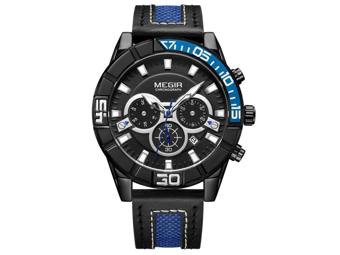 Reloj De Cuarzo Simples Para Hombres Pulsera De Cuero Pu Dial Negro Megir