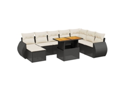Conjunto de 9 Sofás para Jardim com Almofadões Vime Pe Preto MAISON EXCLUSIVE (9 pcs)