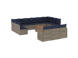 Conjunto de Sofá de Jardim 14 Peças com Almofadas em Rattan Sintético Cinza MAISON EXCLUSIVE