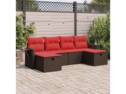 Vidaxl 6 Pcs Conjunto de Sofás Jardim C/ Almofadões Vime Pe Castanho