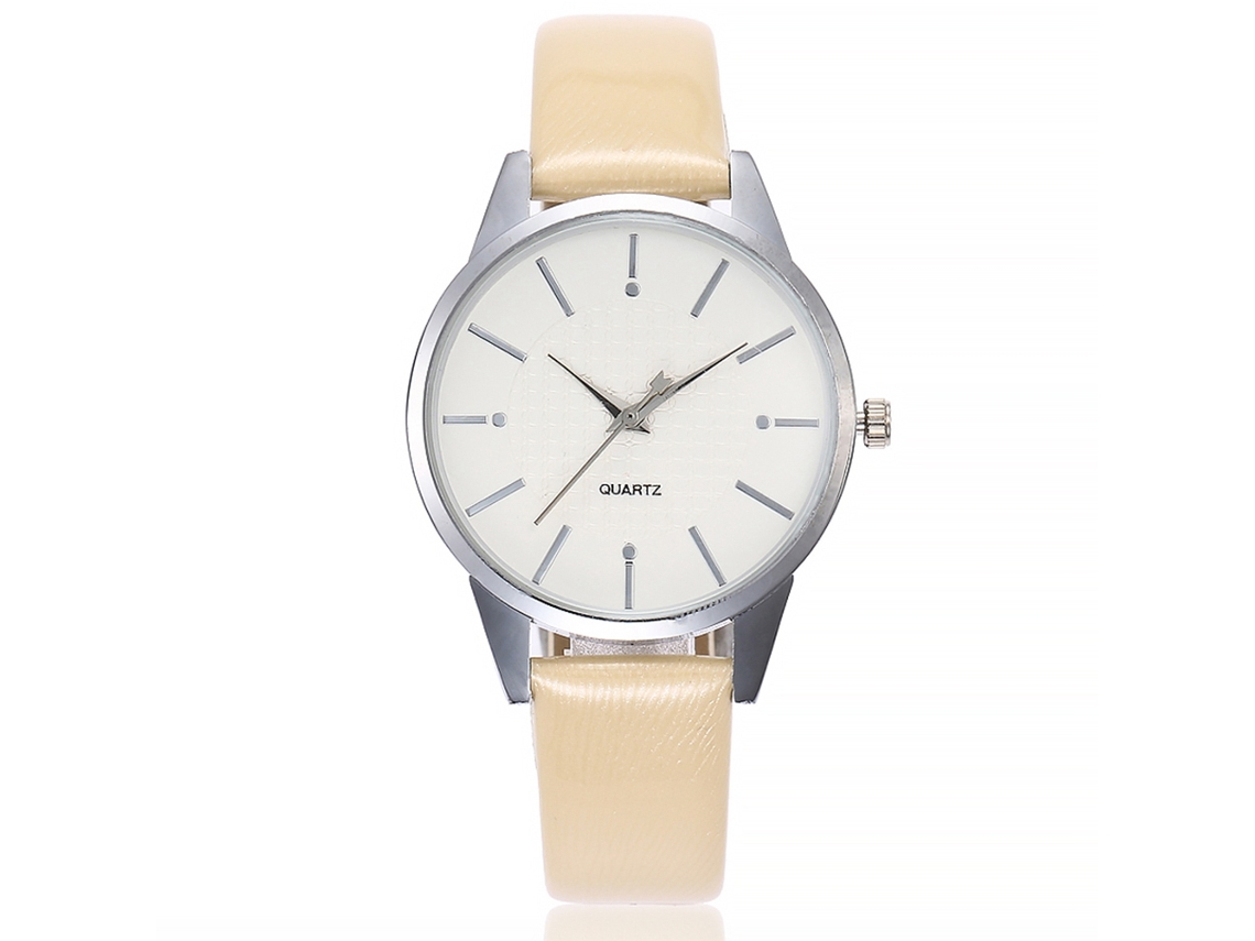 Relógio de Pulso Feminino de Quartzo com Pulseira de Couro Pu Vansvar Estilo Casual Branco Leite