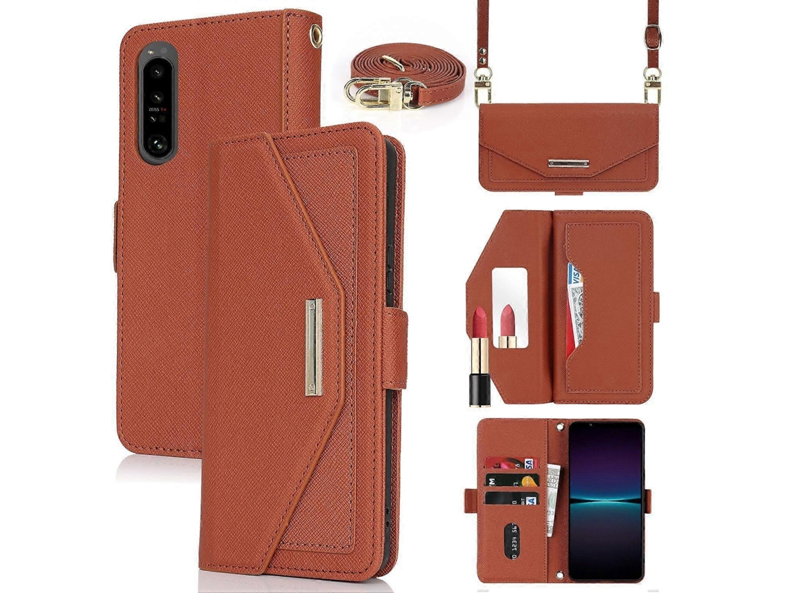 Capa De Celular De Couro Com Cordão Transversal E Textura Cruzada